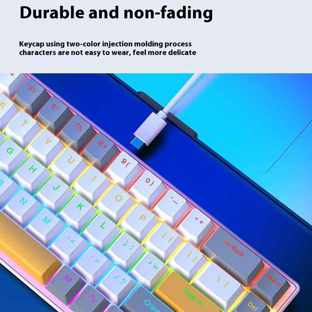 K68 Color Splicing Wired Keyboard 68-Key RGB Backlit Computer Office Gaming Keyboard - White+Blue