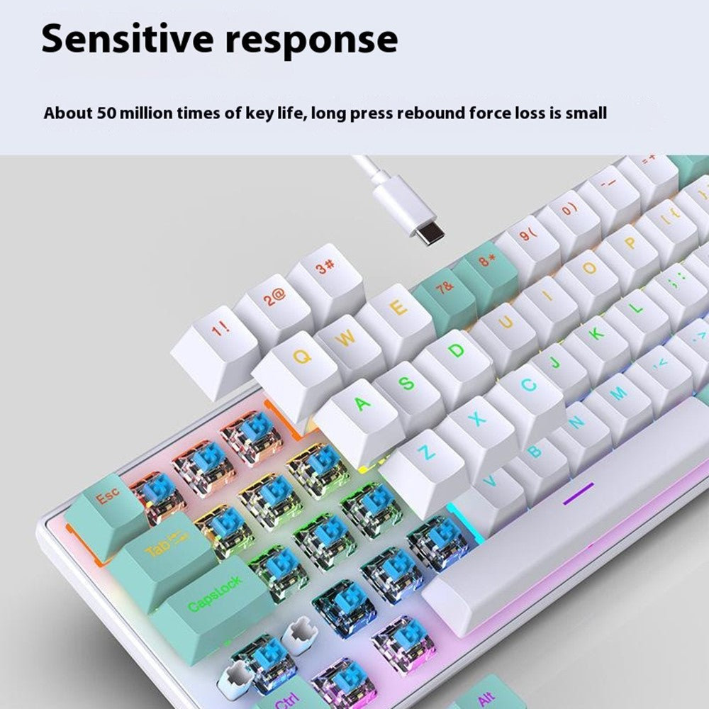 K68-Color-Splicing-Wired-Keyboard-68-Key-RGB-Backlit-Computer-Office-Gaming-Keyboard-White+Blue
