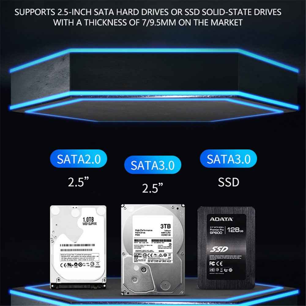 YC-TS6 Hard Drive Enclosure for 2.5-inch SATA SSD Hard Drive Case with USB to Type-C 3.1 Cable