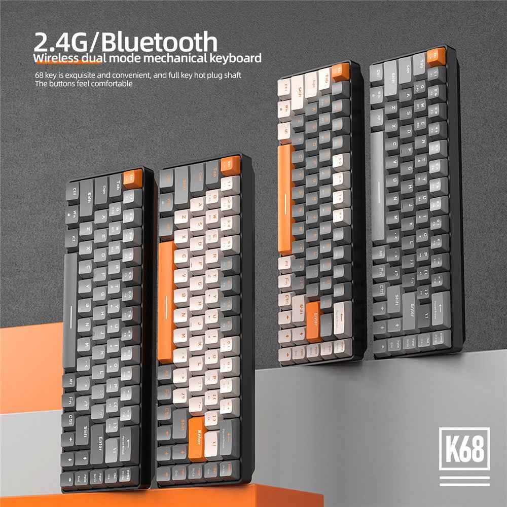 K68 Wireless Mechanical Keyboard 2.4G / Bluetooth-compatible Dual Mode 68-Key Keyboard - Glimmer+Red Switch