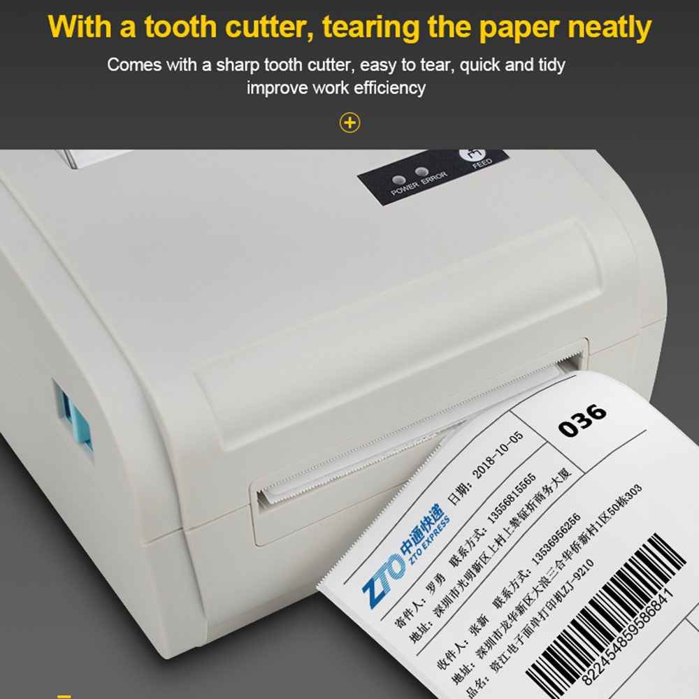 ZJ-9210 110mm Thermal Label Printer Shipping Labels USB Printer for E-Commerce Platforms - White  /  US Plug